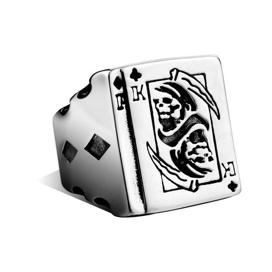 Retro Edelstahlring mit Karten- und Death-Motiv