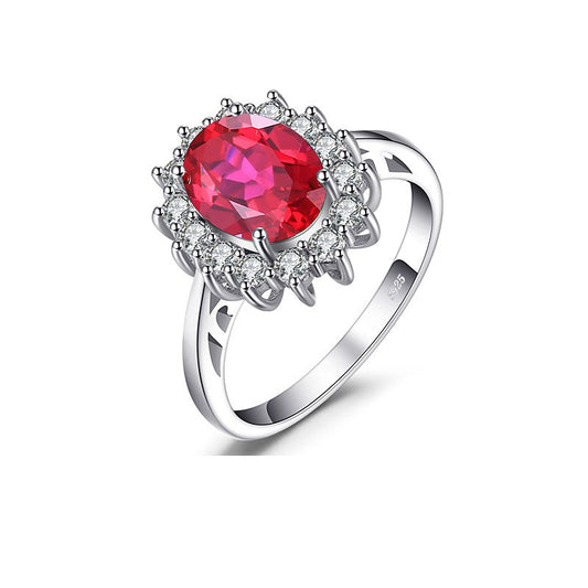 Prinzessin Diana Ovaler Rubinring aus 925 Sterling Silber