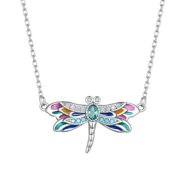 Bunte Libellen-Halskette aus S925 Sterlingsilber