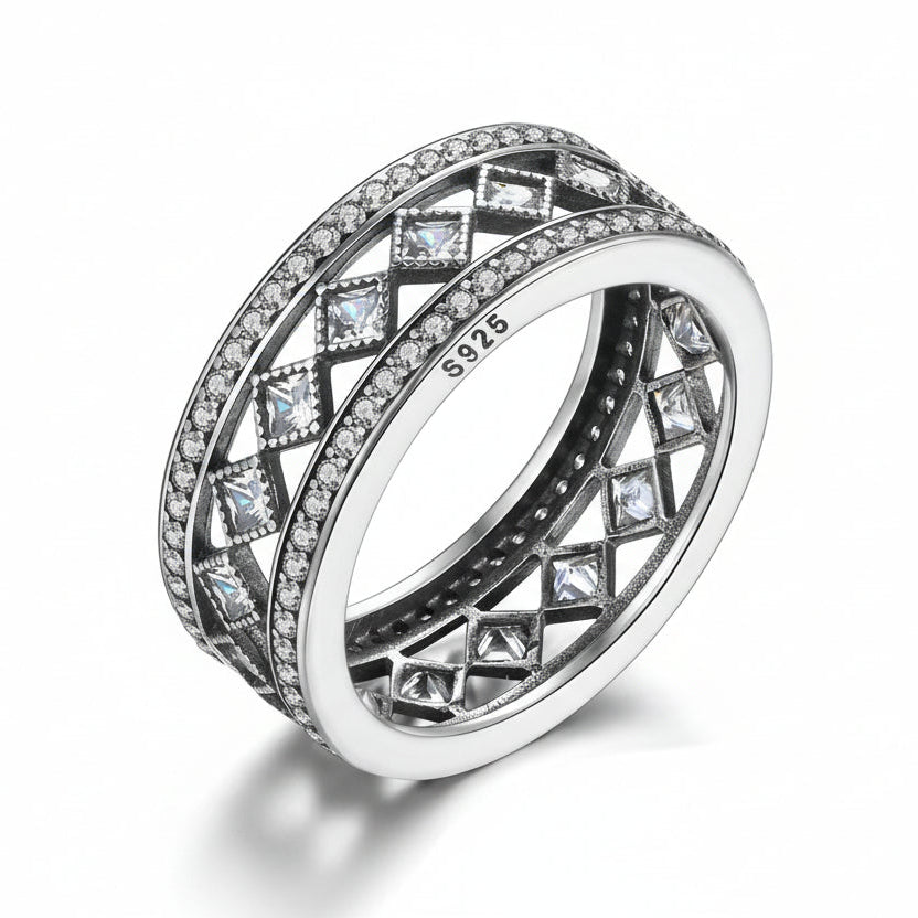 Geometrischer Statement-Ring aus 925 Sterling Silber