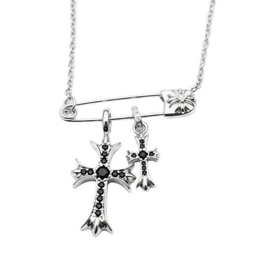 Collana con ciondolo a doppia croce in argento 925