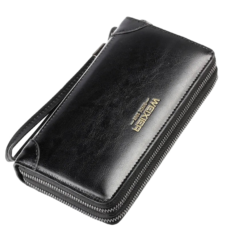 Portefeuille zippé en cuir pour homme